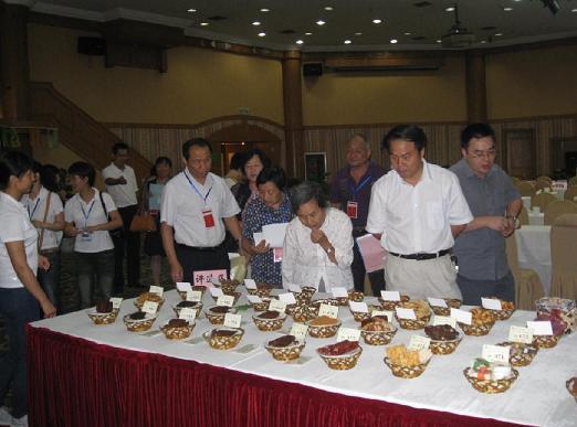 权威专家评委正在从近百个参评茶点产品中评选出十大中国名茶点金奖.